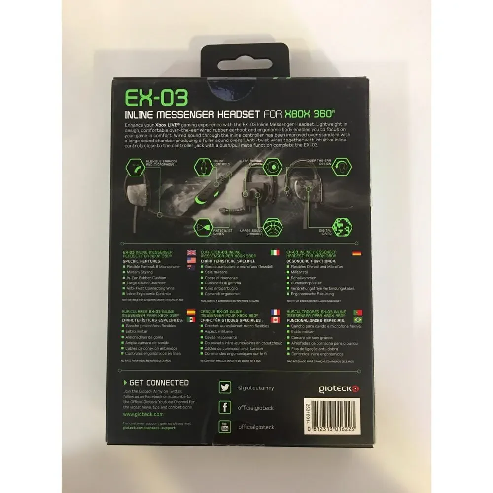 EX-03 Giotech Inline Messenger Headset for XBOX 360 Online Gaming - US Seller